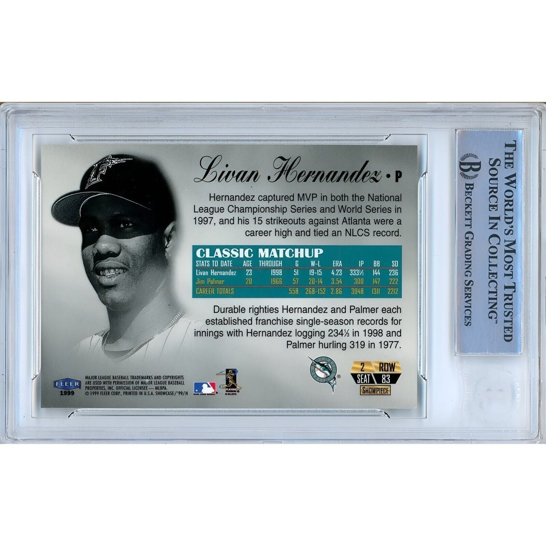 Livan Hernandez Miami Marlins Signed 1999 Flair Baseball Card Beckett Authentic Auto Slab