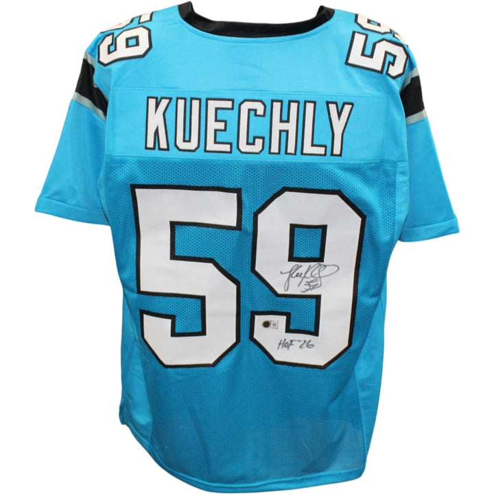 Luke Kuechly Autographed Pro Style sz XL Teal Jersey HOF Beckett Witness 56891