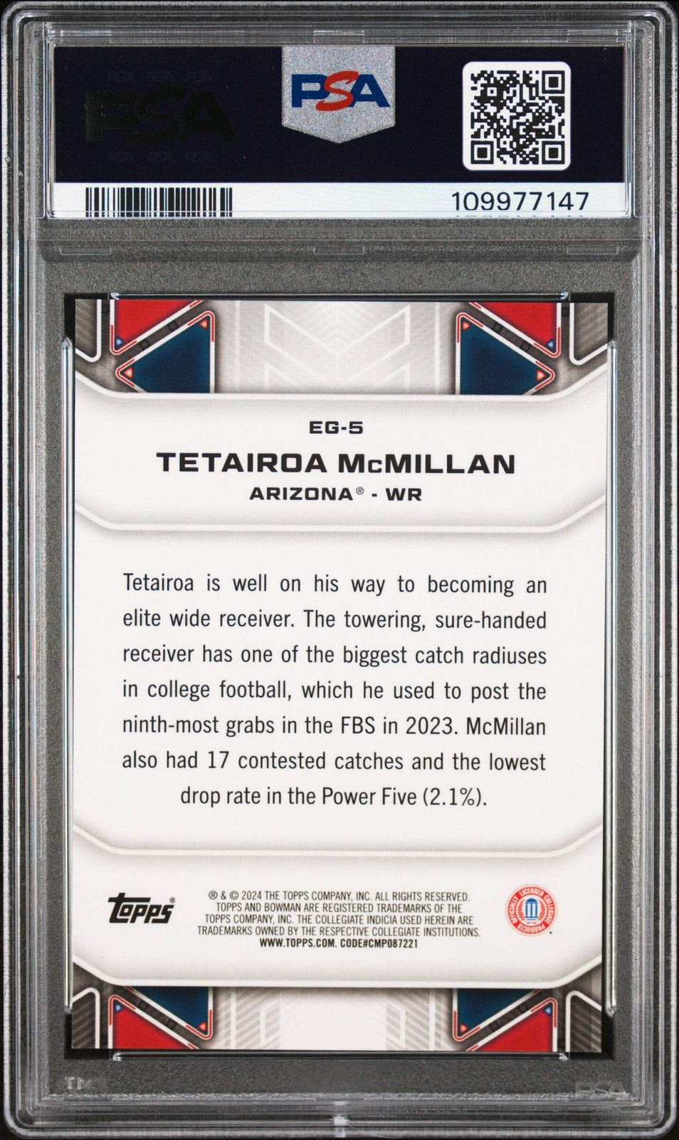 Graded 2024 Bowman Best U Tetairoa McMillan #EG5 Elements Football Card PSA 10