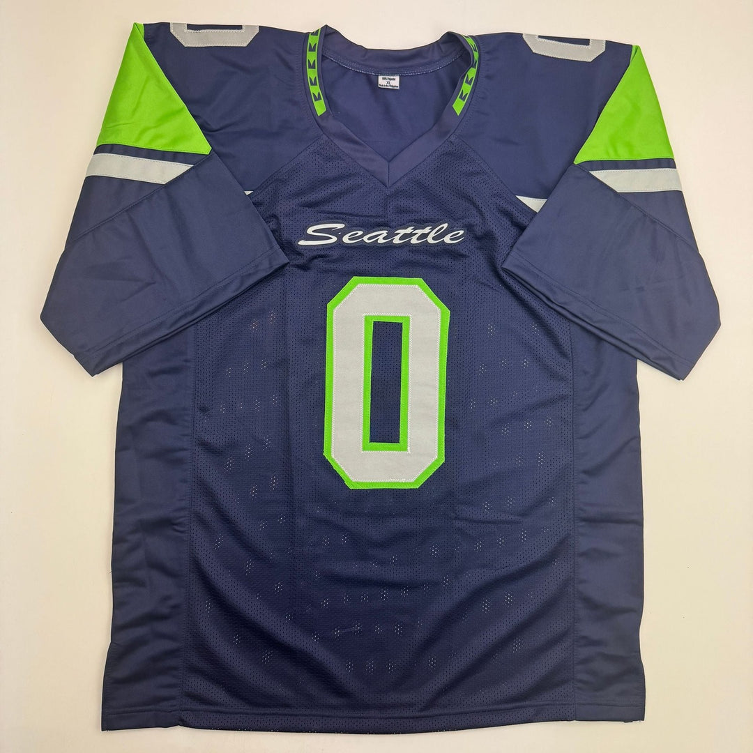 Autographed/Signed Demarcus Lawrence Seattle Blue Football Jersey BAS COA