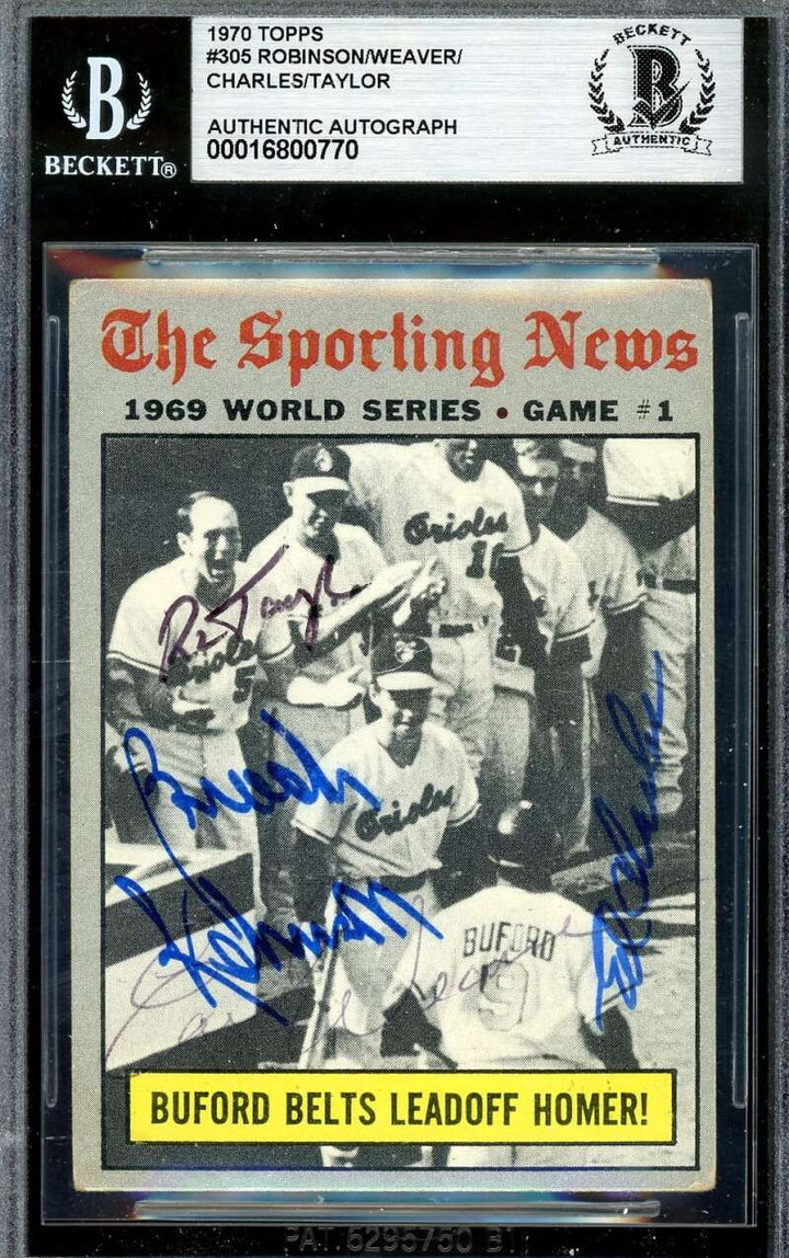 Robinson Weaver Taylor Charles Beckett BAS Signed 1970 Topps 1969 WS Autograph