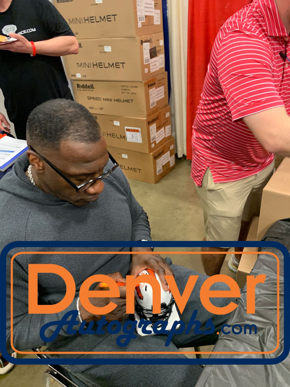 Shannon Sharpe Autographed Denver Broncos Lunar Mini Helmet Beckett WIT 50807