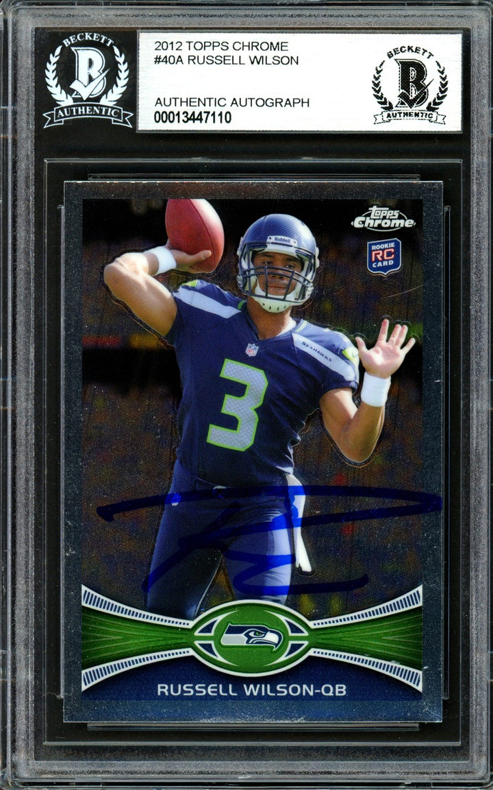 Russell Wilson Signed 2012 Topps Chrome RC 40 Seattle Seahawks Beckett #13447110