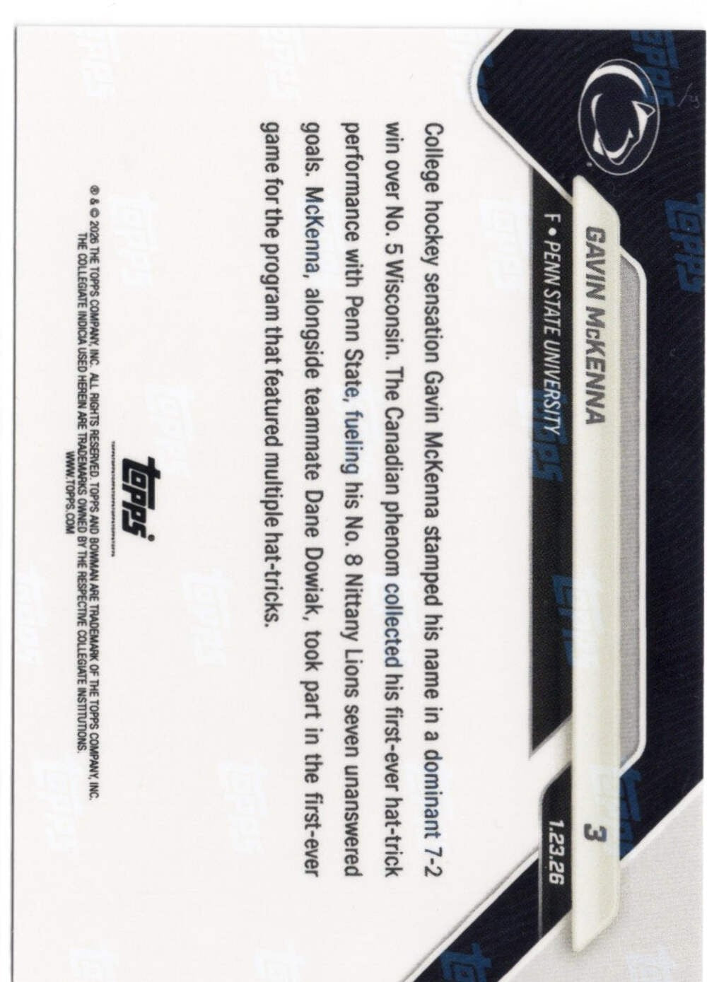 2025 Bowman U Now Gavin McKenna #3 Gold Foil /50 Rookie RC Hockey Card