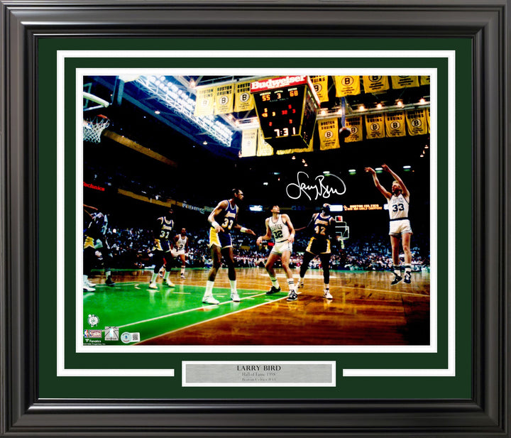 Larry Bird Signed Framed 16x20 Photo Boston Celtics Beckett BAS Witness