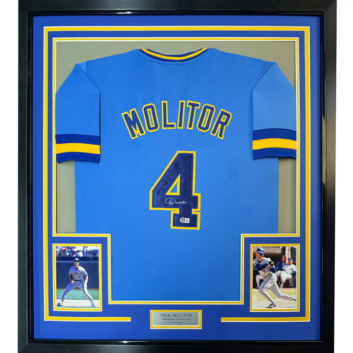 Framed Autographed/Signed Paul Molitor 33x42 Milwaukee Blue Jersey JSA COA