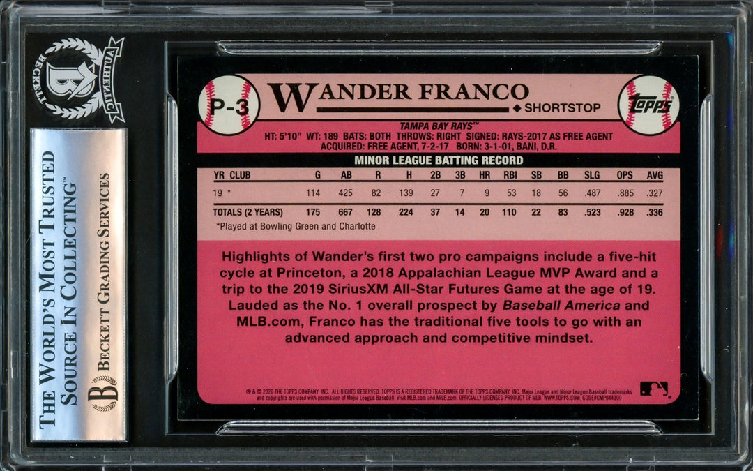 Wander Franco Autographed 2020 Topps Update RC Tampa Bay Rays Beckett 16175847