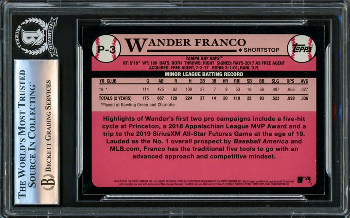 Wander Franco Autographed 2020 Topps Update RC Tampa Bay Rays Beckett 16175847