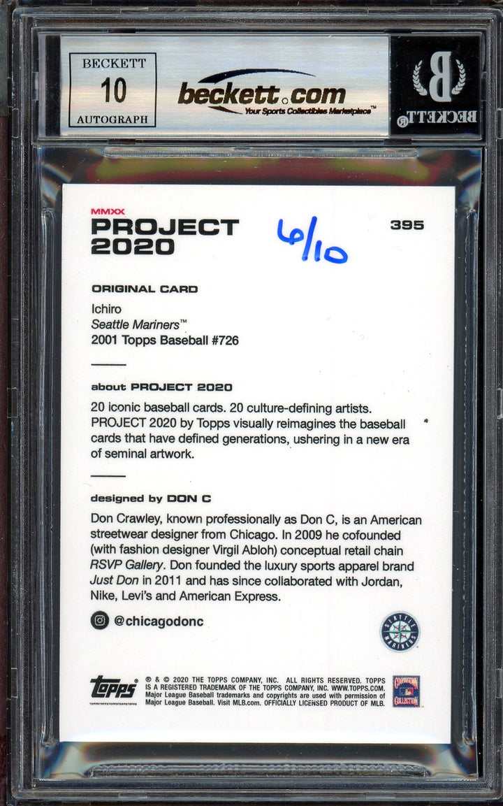 Ichiro Suzuki Auto Topps Project 2020 Don C Card 395 Sig 10 #/10 Beckett