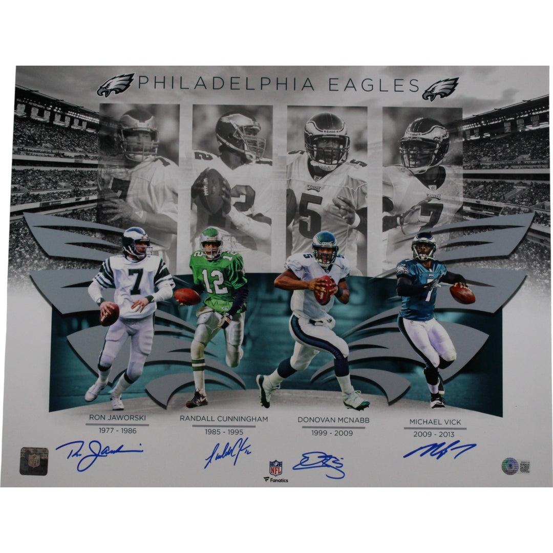 McNabb Cunningham Vick Jaworski Signed Philadelphia Eagles 16x20 Photo BAS 50168