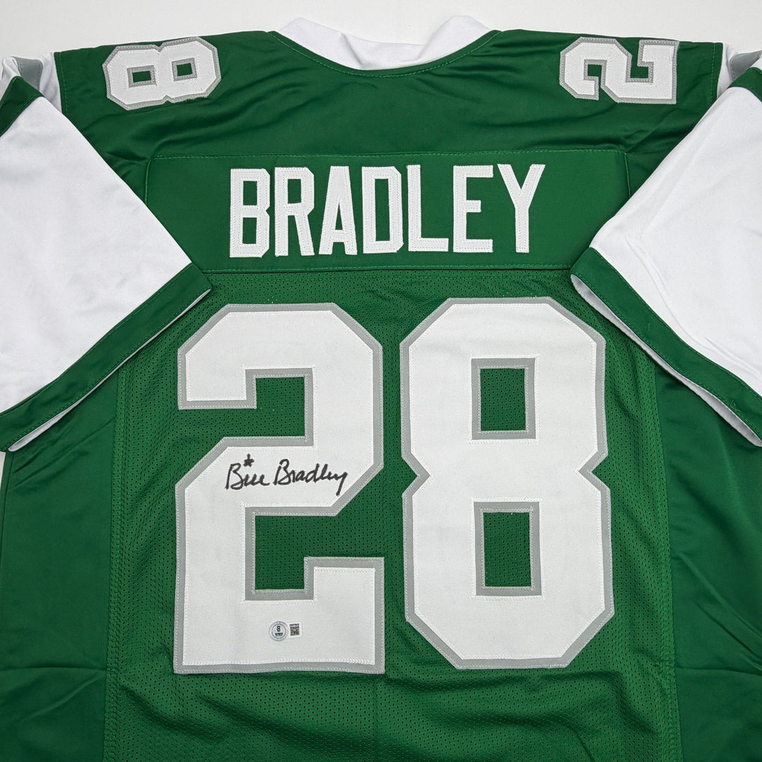 Autographed/Signed Bill Bradley Philadelphia Kelly Green Jersey Beckett BAS COA