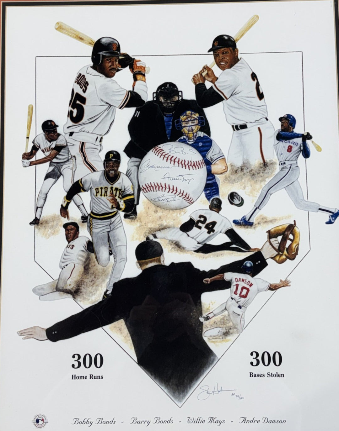 Barry Bonds Willie Mays Dawson 300 Hr SB SIGNED 20x24 Framed Photo /100 Auto JSA