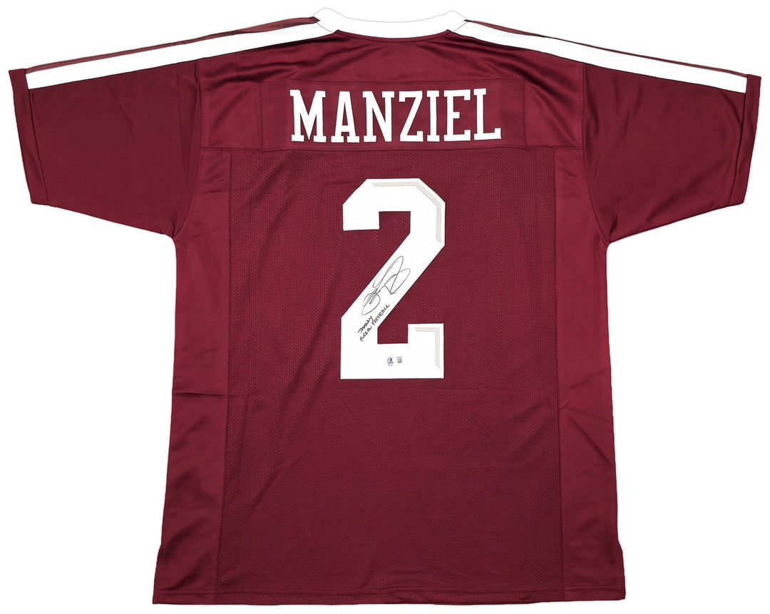 A & M Aggies Johnny Manziel Signed Maroon Jersey Beckett Wit Beckett Witness