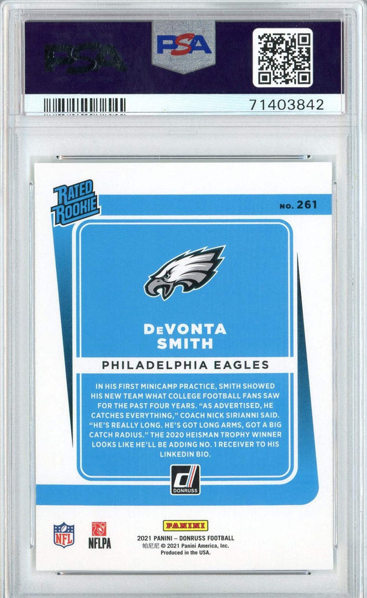 Graded 2021 Panini Donruss DeVonta Smith #261 Rookie RC Football Card PSA 10 Gem