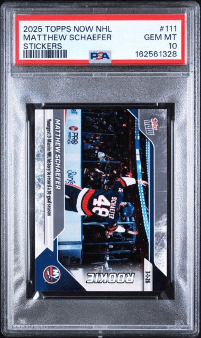 Graded 2025 Topps Now Matthew Schaefer #111 Rookie RC Card PSA 10