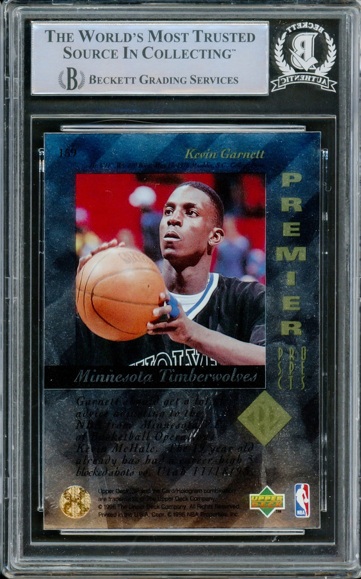 Kevin Garnett Signed 1995-96 SP Authentic RC 159 Timberwolves Beckett #14612515