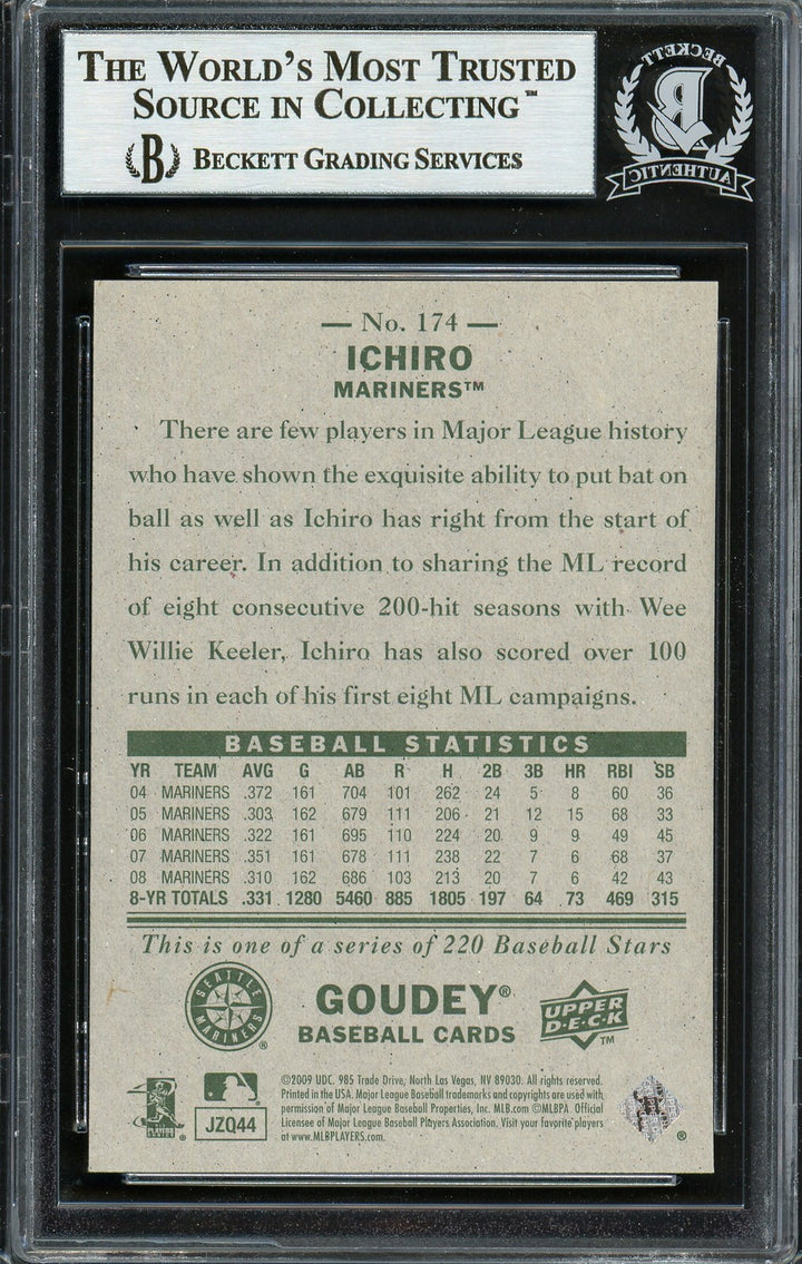 Ichiro Suzuki Signed 2009 Upper Deck Goudey Card 174 Seattle Mariners Beckett