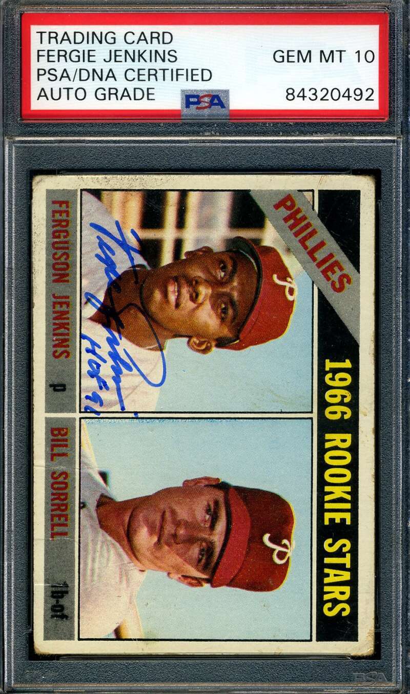 Fergie Jenkins Gem Mint 10 PSA DNA Signed 1966 Topps Rookie Stars Autograph