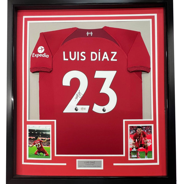 Framed Autographed/Signed Luis Diaz 33x42 Liverpool Red Jersey BAS COA
