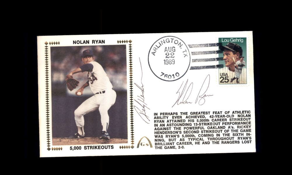 Nolan Ryan Rickey Henderson PSA DNA Signed 1989 First Day Cover Cache FDC 5000 K