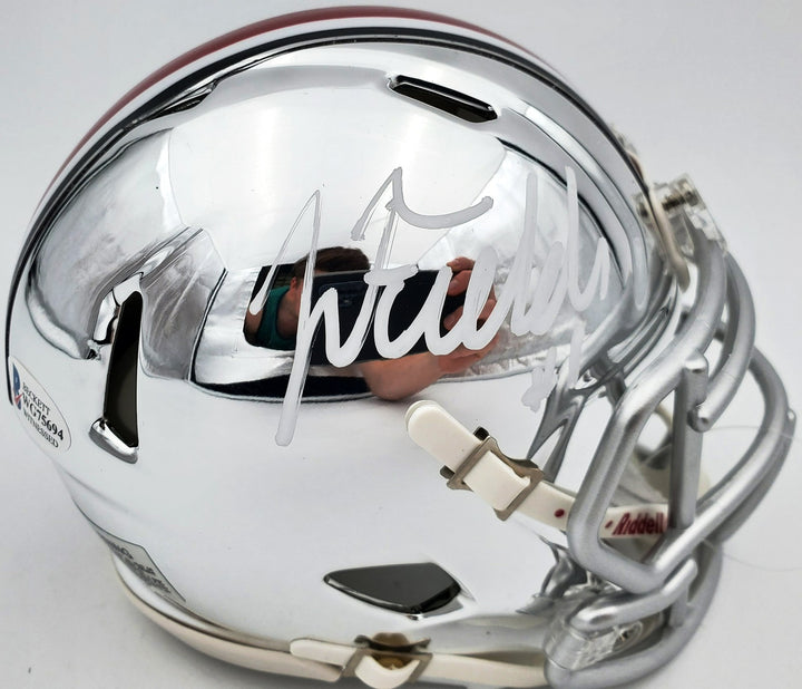 Justin Fields Signed Ohio State Buckeyes Chrome Silver Speed Mini Helmet Beckett