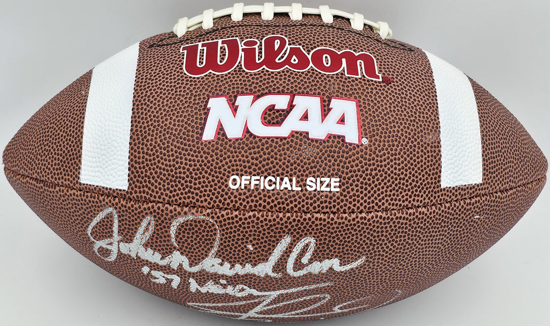 John David Crow Johnny Manziel Auto Wilson Leather Football Texas AM Heisman BAS