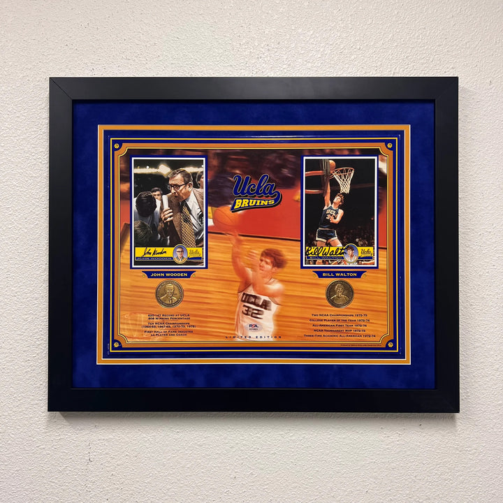 John Wooden and Bill Walton Custom Framed Display UCLA Signed Photo PSA