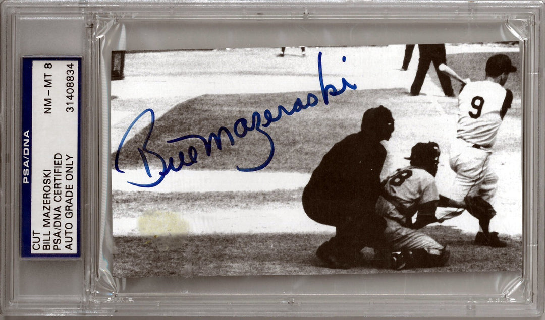 Bill Mazeroski signed 3x5.5 Cut Signature- PSA Encapsulated Auto Grade 8 NM-MT