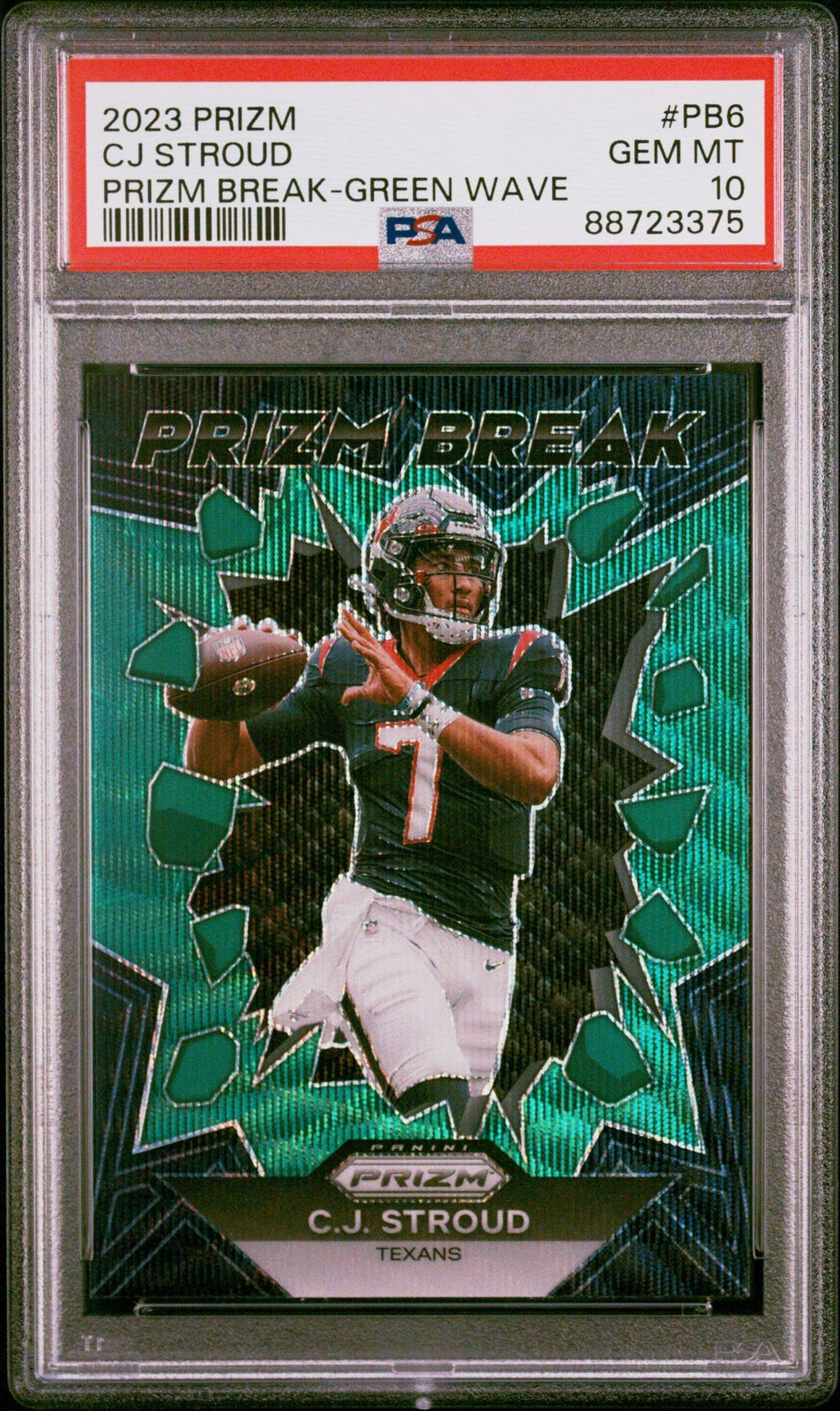 Graded 2023 Prizm CJ Stroud #PB6 Prizm Break Green Wave RC Football Card PSA 10