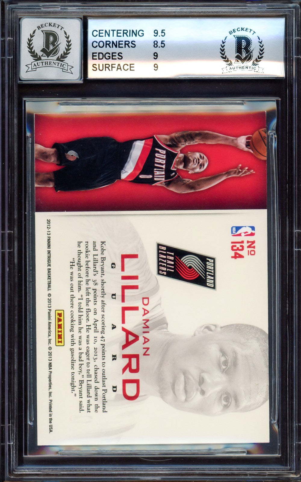 Damian Lillard Auto 2012-13 Panini Intrigue Gold RC 134 BGS 9 Sig 10 /10 Beckett