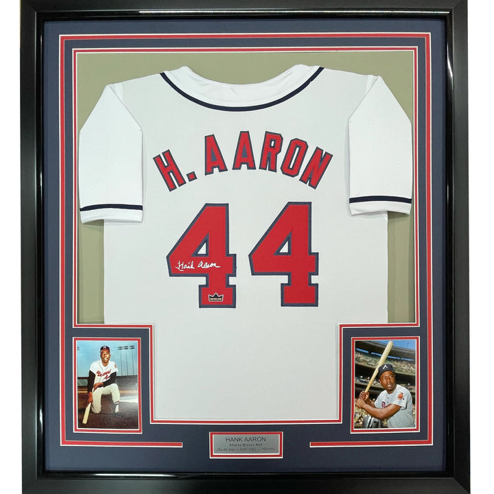 Framed Facsimile Autographed Henry Hank Aaron 33x42 Reprint Laser Auto Jersey