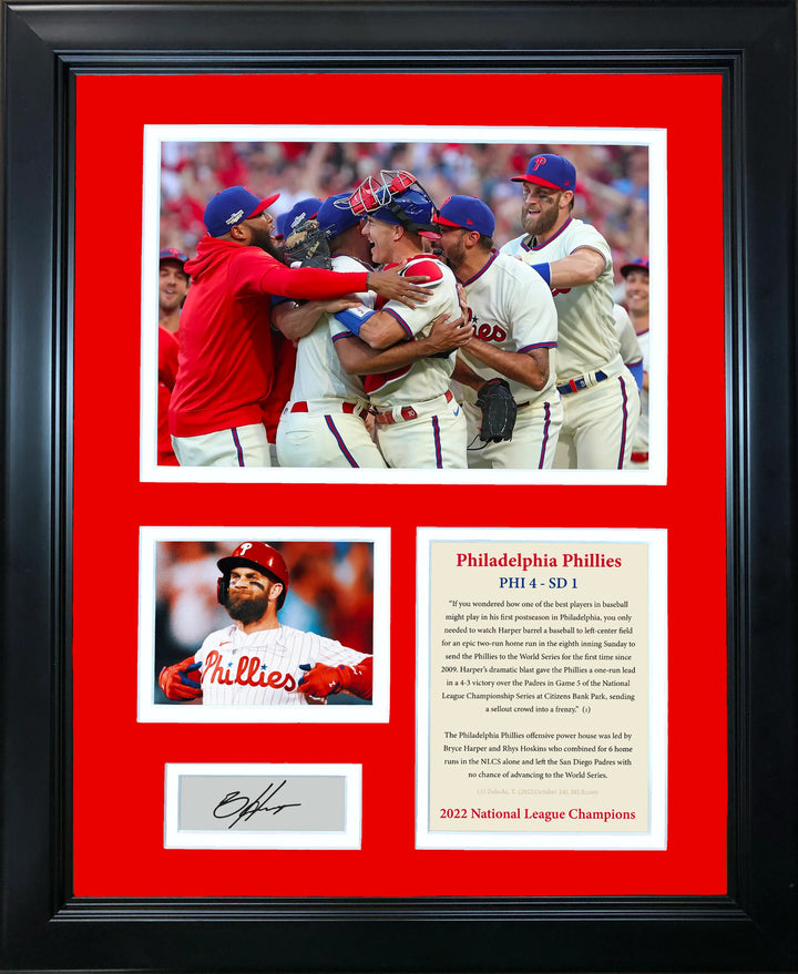 Framed Phillies 2022 NLCS Bryce Harper MVP Facsimile Engraved Auto 12"x15" Photo