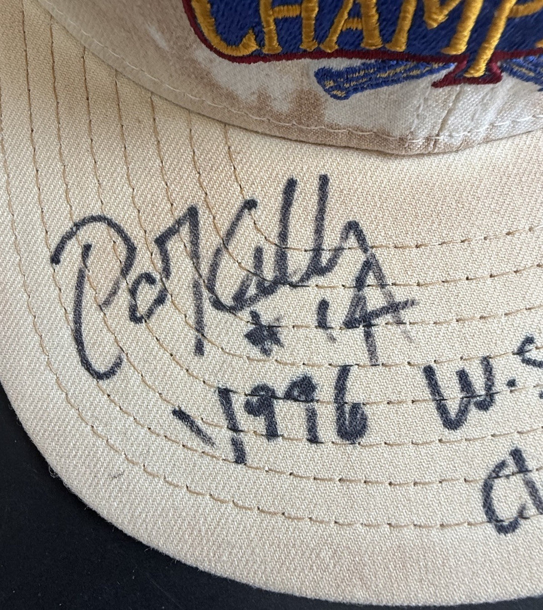 1996 Yankees World Series Game Worn Used Locker Room Celebration Hat Pat Kelly