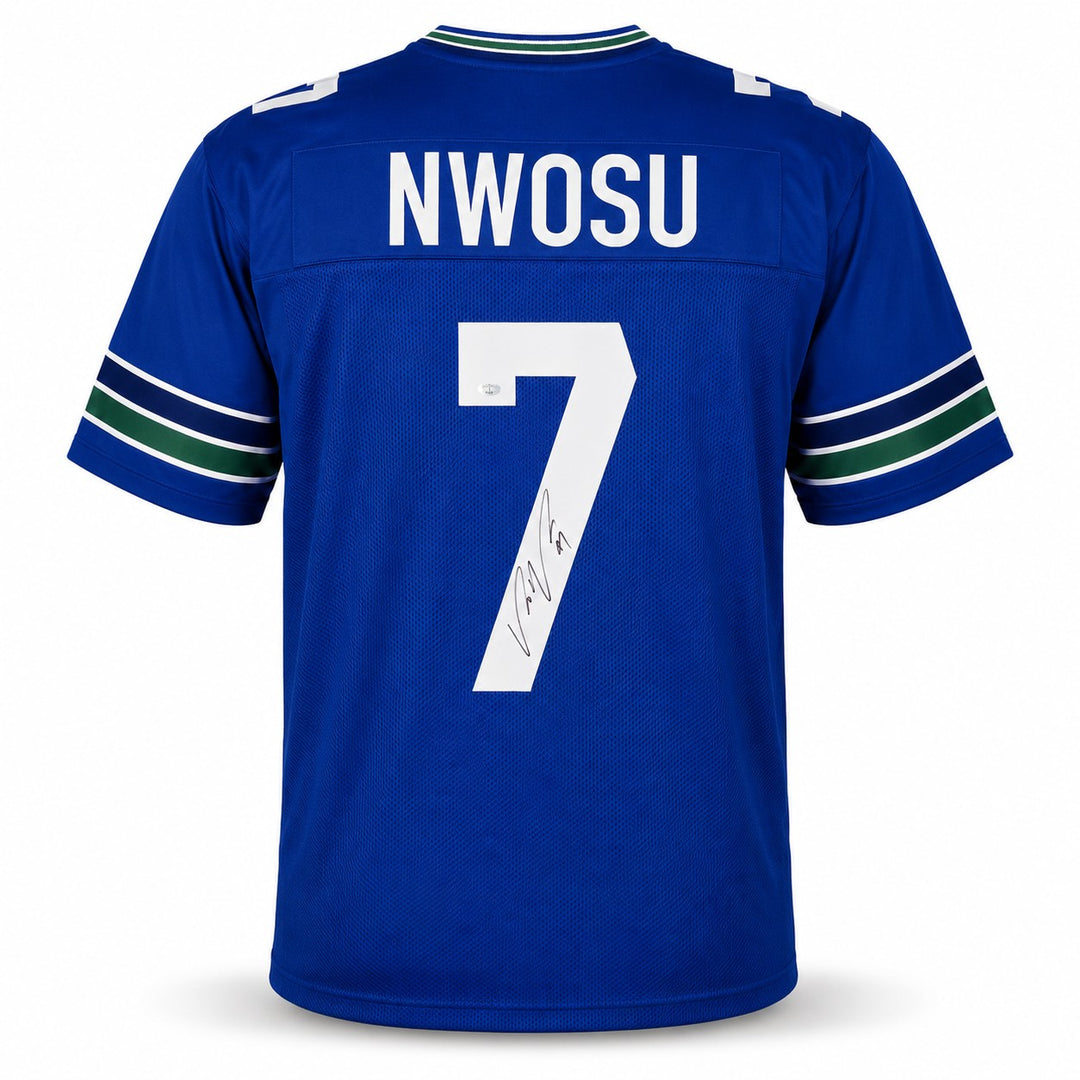Seattle Seahawks Uchenna Nwosu Signed Blue Throwback Jersey MCS Holo