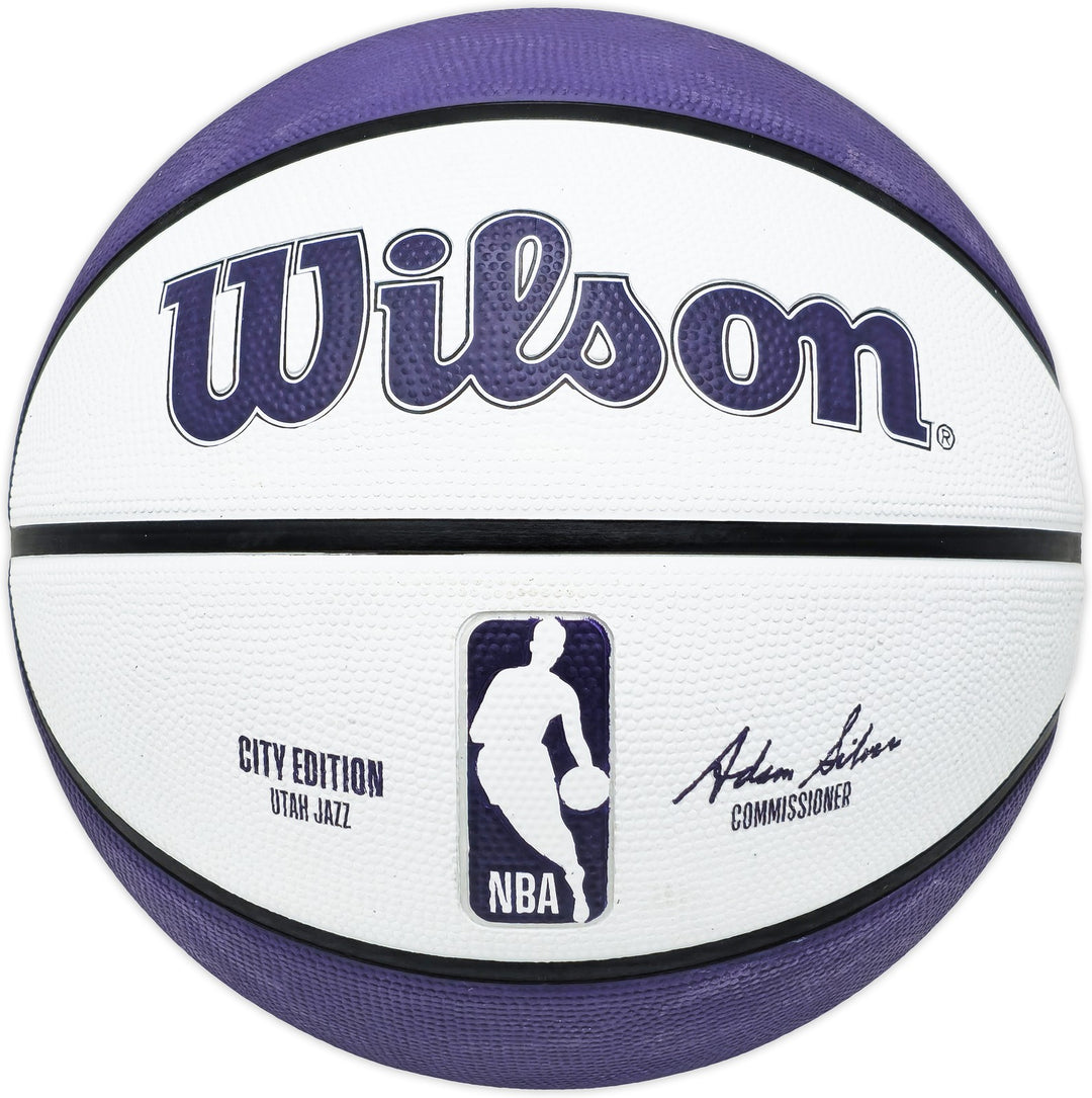 John Stockton Signed Purple & White City Edition Basketball Jazz Beckett Wit
