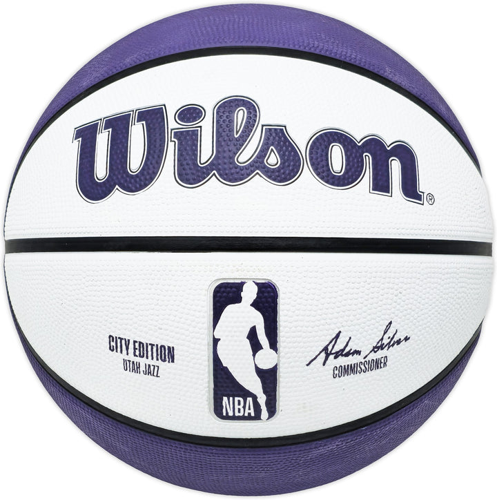 John Stockton Signed Purple & White City Edition Basketball Jazz Beckett Wit
