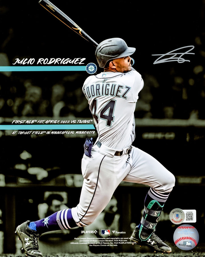 Julio Rodriguez Signed Framed 8x10 Photo Mariners 1st Career MLB Hit BAS QR