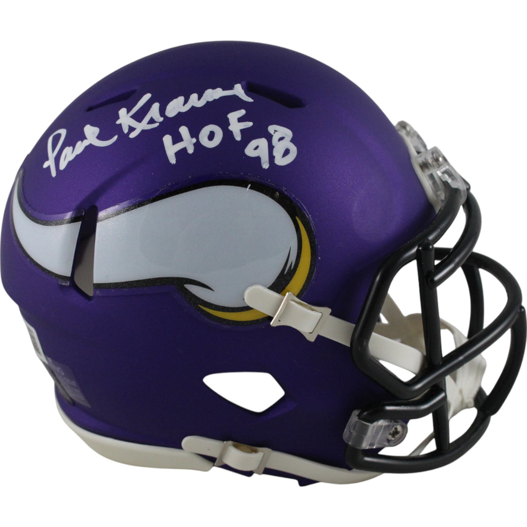 Paul Krause Autographed Minnesota Vikings Mini Helmet HOF Beckett Witness 49693