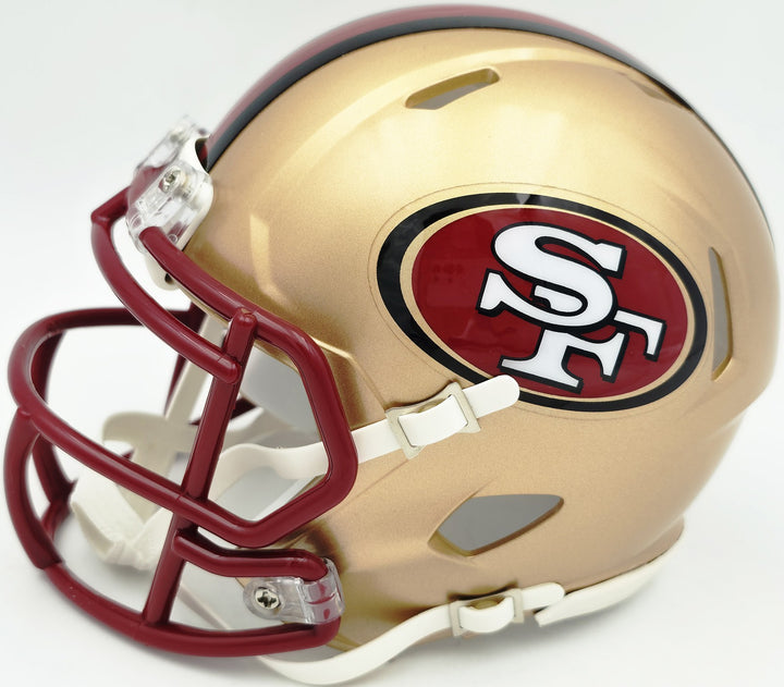 Mike Singletary Auto 49ers Gold 96-08 Throwback Speed Mini Helmet Beckett Witnes