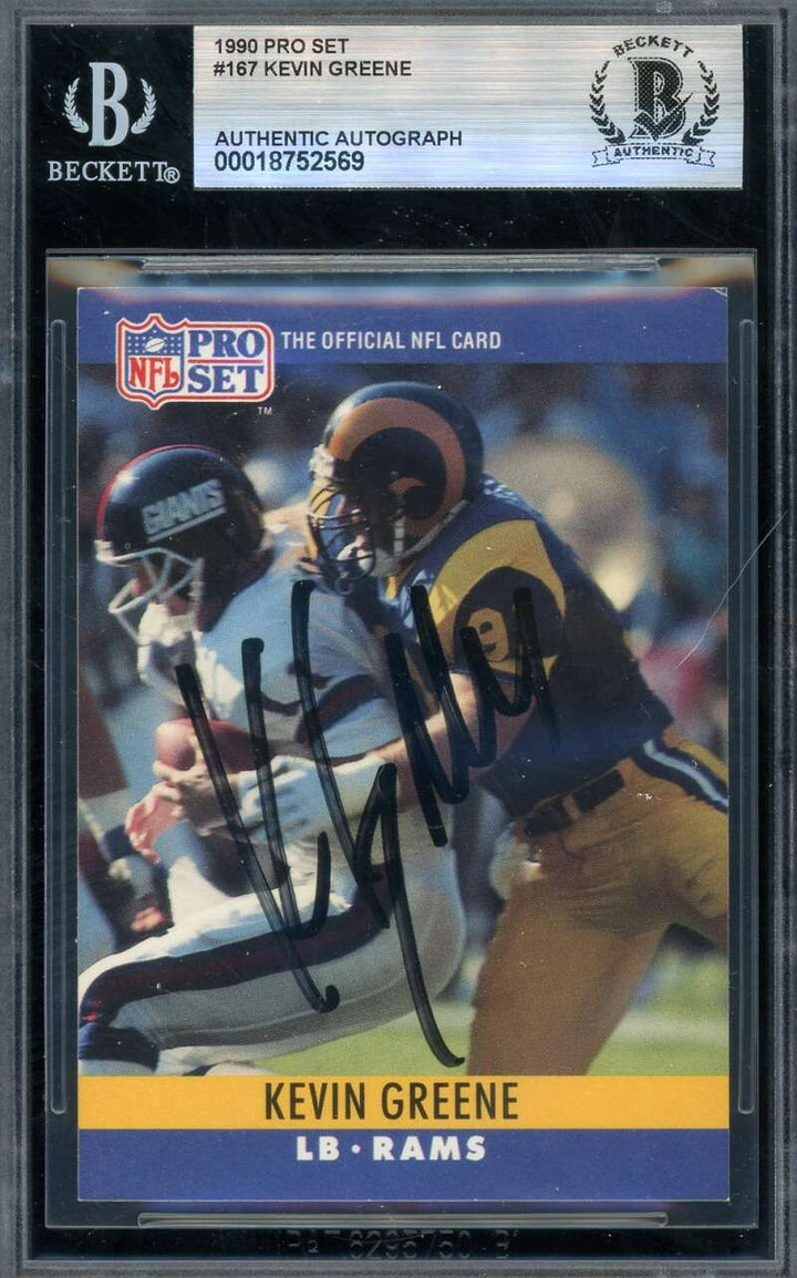 Kevin Greene Beckett BAS Signed 1990 Pro Set Autograph Rams
