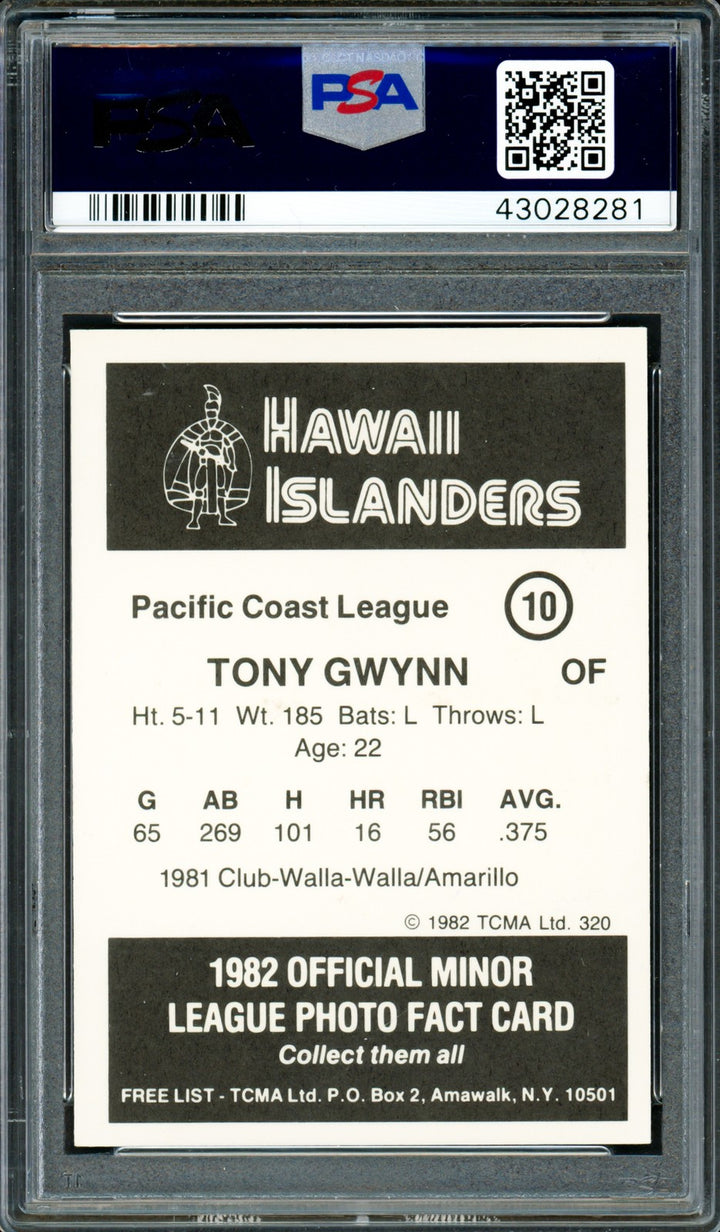 Tony Gwynn Signed 1982 TCMA Hawaii Islanders Card 10 Padres PSA/DNA #43028281