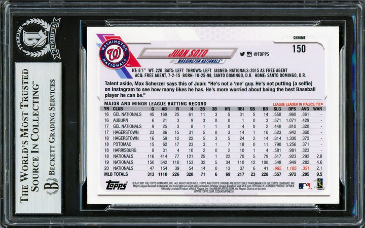 Juan Soto Signed 2021 Topps Chrome Card 150 New York Mets Beckett #16704372