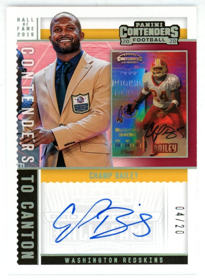 Champ Bailey Autographed Denver Broncos 20 Contenders Canton Trading Card  56170