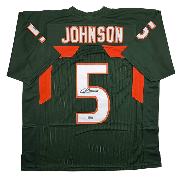 Autographed/Signed Andre Johnson Miami Green College Football Jersey Beckett BAS