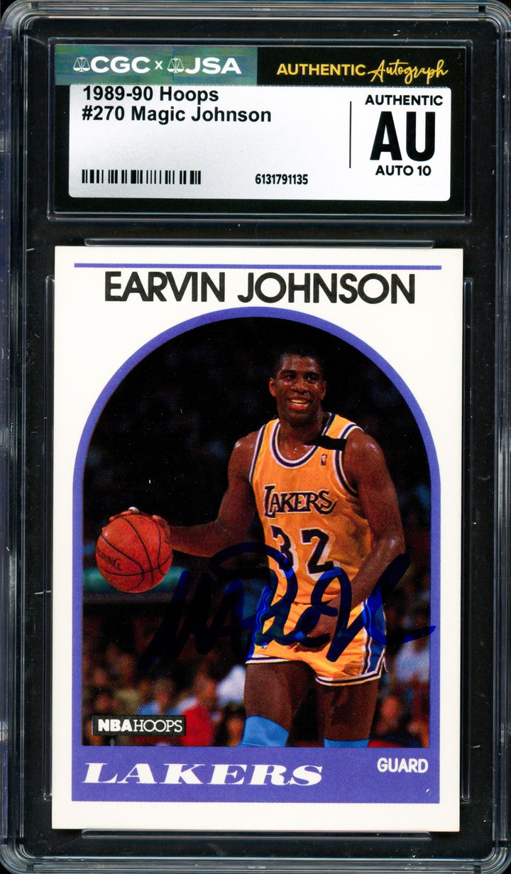 Magic Johnson Signed 1989-90 Hoops Card #270 Lakers Sig GM 10 CGC x JSA