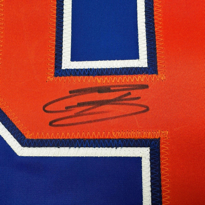 Autographed/Signed Evander Kane Edmonton Blue Hockey Jersey JSA COA