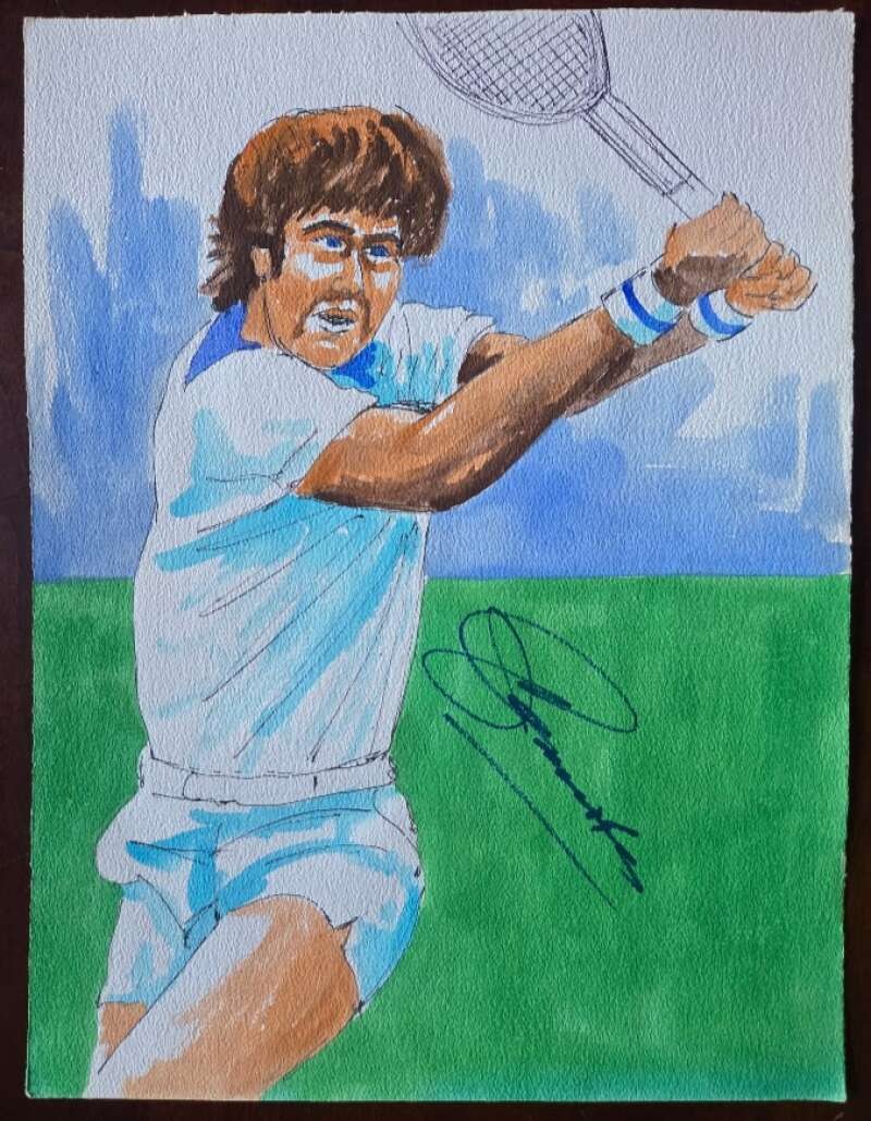 Jimmy Connors PSA DNA Autograph Original 9x12 Watercolor Painting Signed