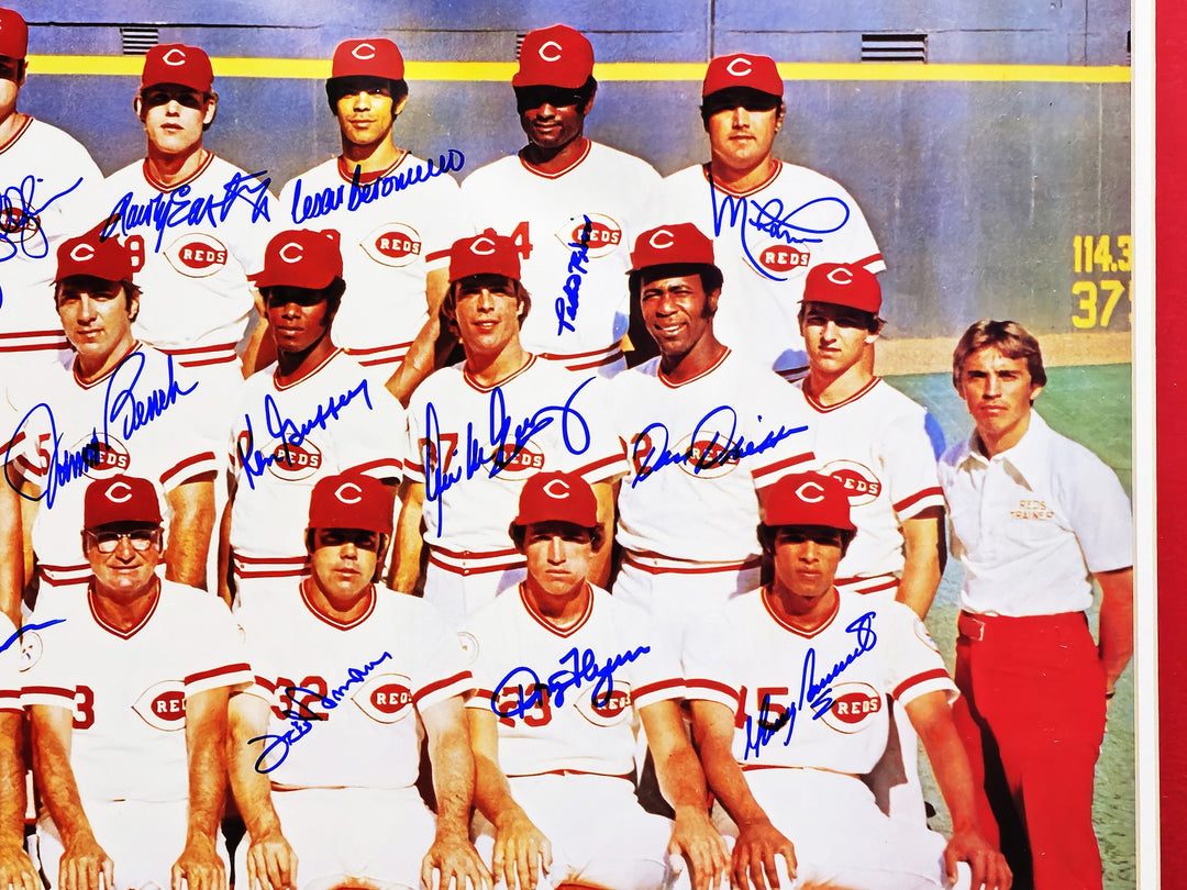 1976 Cincy Reds Big Red Machine Team Signed Framed 24x36 Poster With 27 Sigs BAS