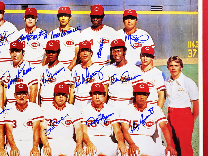 1976 Cincy Reds Big Red Machine Team Signed Framed 24x36 Poster With 27 Sigs BAS