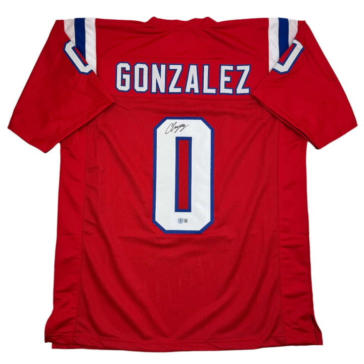 Autographed/Signed Christian Gonzalez New England Red Jersey BAS COA